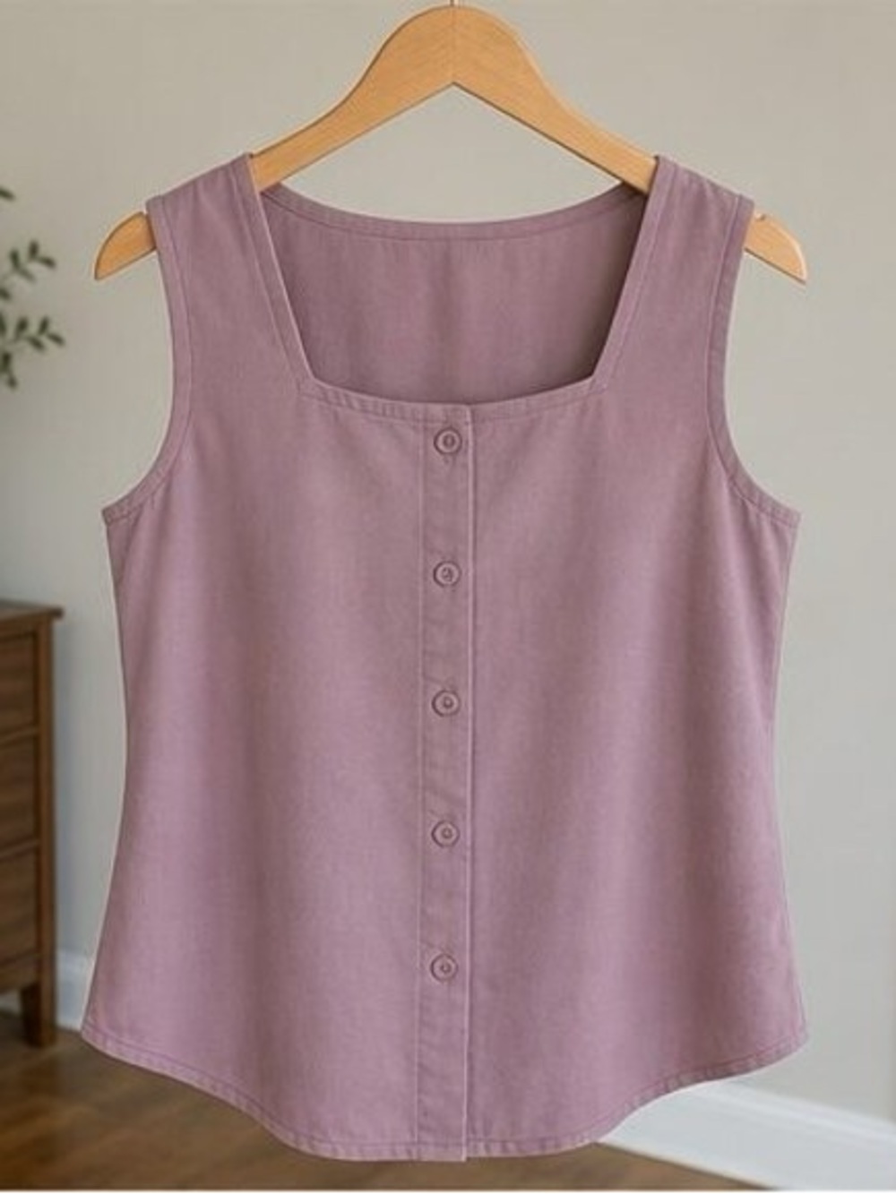 Sleeveless Square Neck Button-Front Top in Dusty Mauve